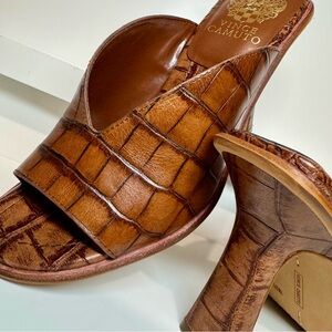 Vince Camuto Mershid Brown Croc Embossed Leather Mule Heel Women 7 Like New